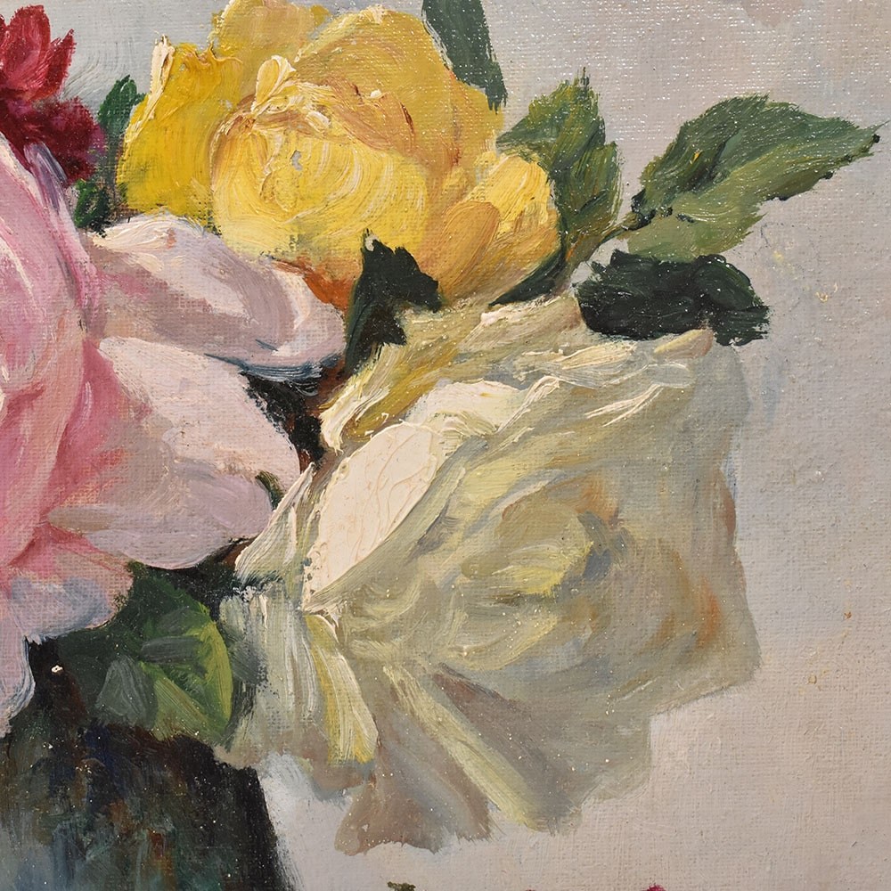 QF639 5 antique roses floral painting flower oil painting still life art deco